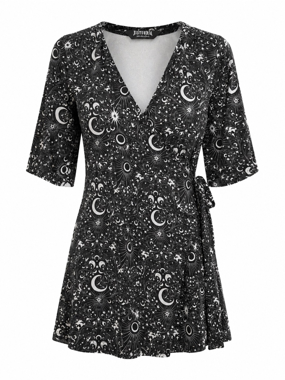 Disturbia Celestial Mini Wrap Dress size 8 Black White